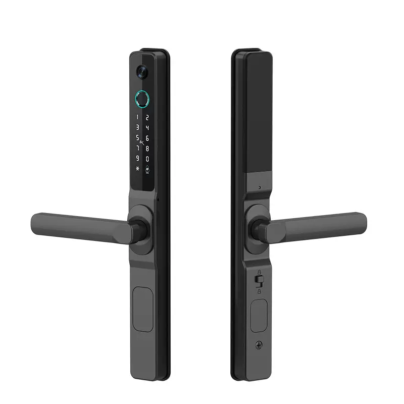 断桥锁银色黑色智能指纹锁厂家电子铝合金门把手钥匙家用智能锁