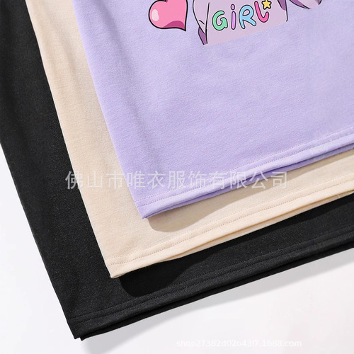 SHEIN cross-border exclusive summer thin girls' European and American style loose-fit t-shirt children's cartoon African girl portrait short-sleeved