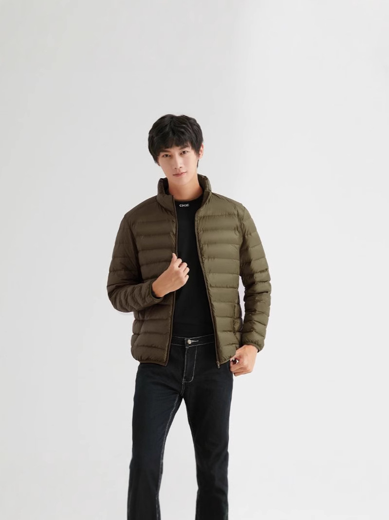 Nuevo 90 blanco chaqueta de invierno hombre ligero corto joven de mediana edad chaqueta de cuello ultra ligero auténtico