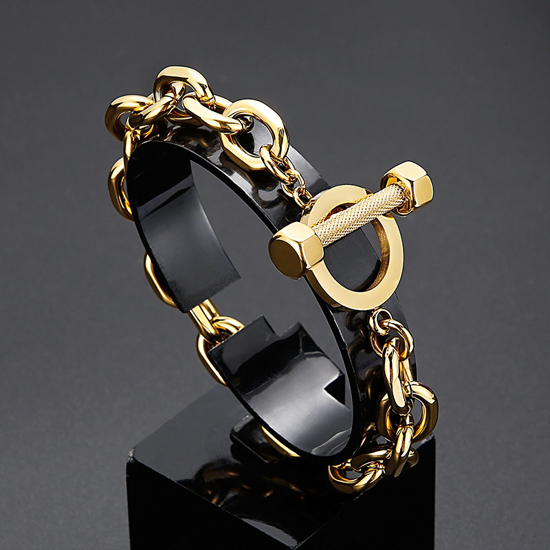 50g Weight Punk Classic Style Streetwear Geometric Titanium Steel Plating 18K Gold Plated Vacuum Plating Men's Bracelets Men's Chain Bracelets