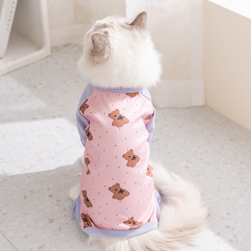 Primavera y verano mascotas impresa bolsa de dibujos animados abdominal ropa de cuatro patas perros y gatos ropa de abdominal ropa doméstica perros pequeños y medianos