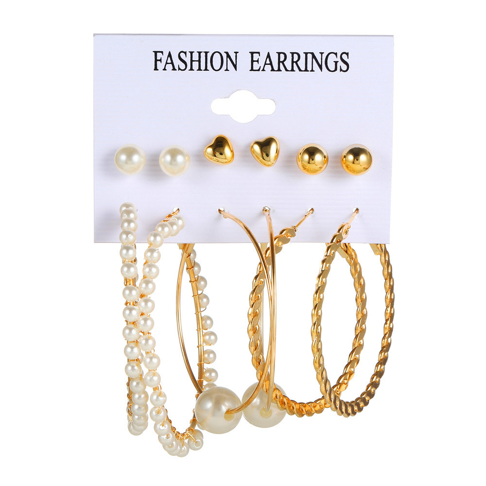 Europe and America Cross Border New Pearl Earrings Earrings Set Geometric Simple DIY Jewelry Love Heart Stud Earrings Set for Womenpicture2