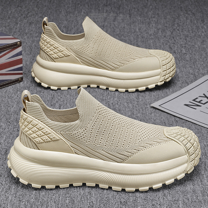 Todos los tipos de deportes casuales para hombres zapatos de moda cómodos con suela gruesa zapatos de hombre ligeros tejidos de vuelo zapatos de patina elásticos transpirables un pedaleado