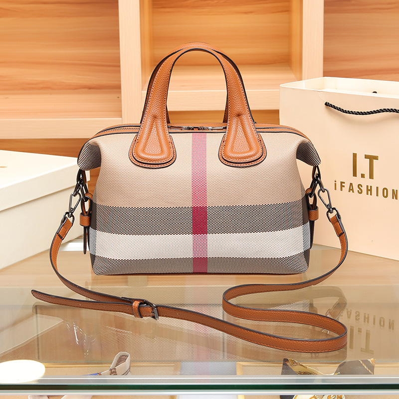Bags for Women 2025 New Style Plaid Large-Capacity Handbag Casual Genuine Leather Shoulder Bag Crossbody Boston Pillow Bag