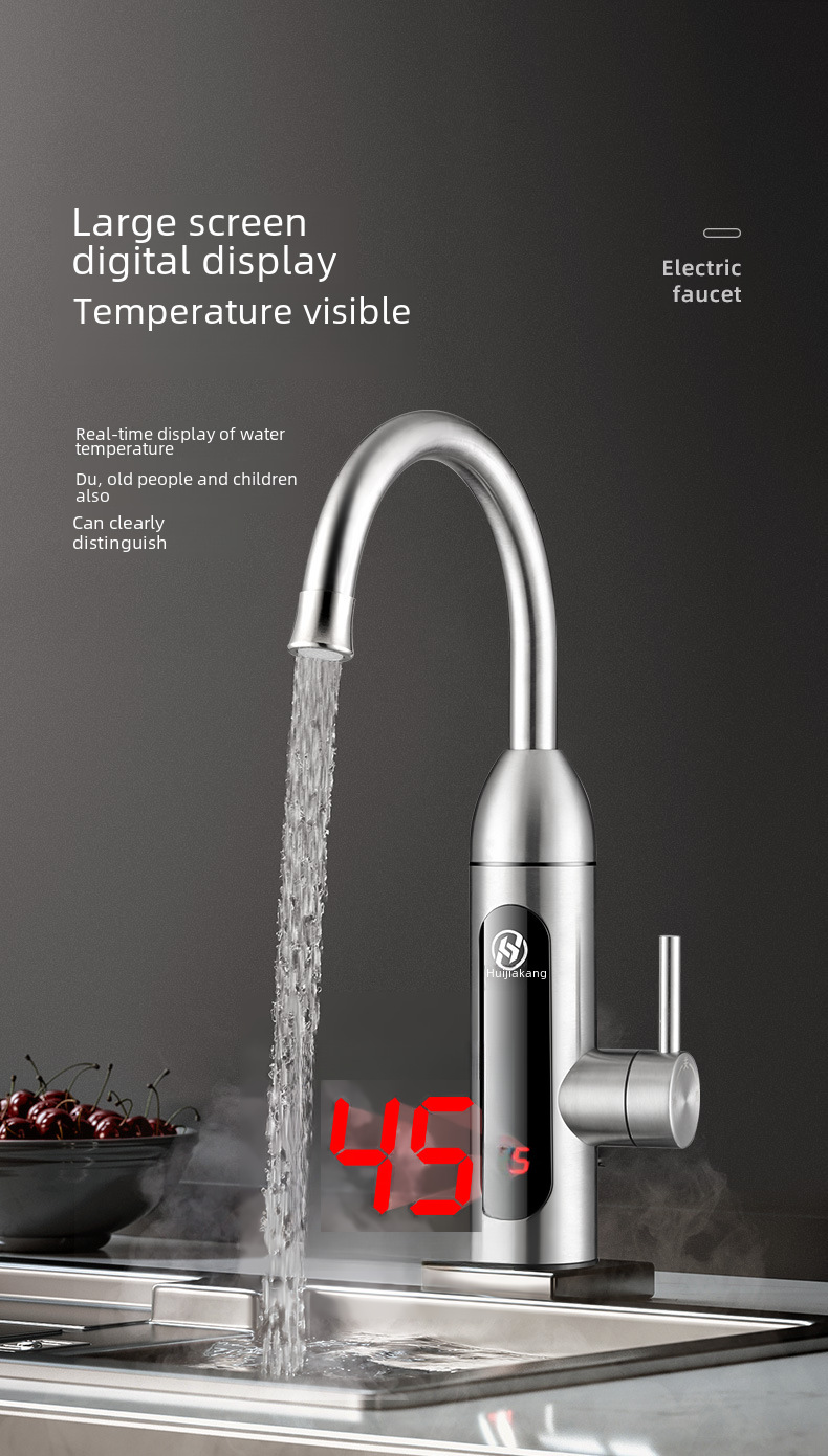 Household kitchen faucet large screen digital display fast heating faucet kitchen instant stainless steel faucet