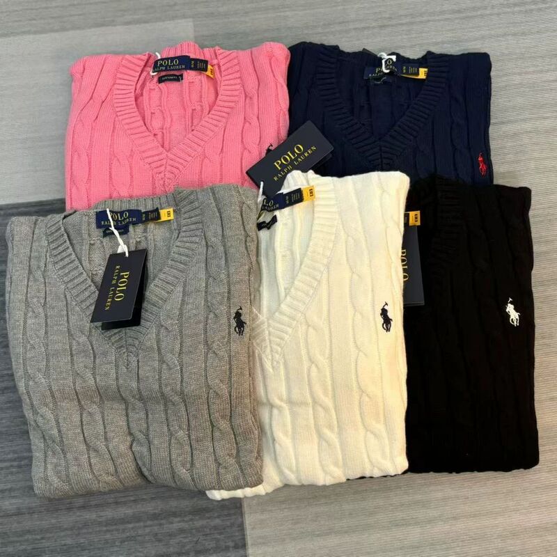 24 Autumn/Winter New Ralph Lauren Cable Knit V-Neck Wool Sweater Casual Wholesale 24 Autumn/Winter New Ralph Lauren Cable Knit V-Neck Wool Sweater Casual Wholesale