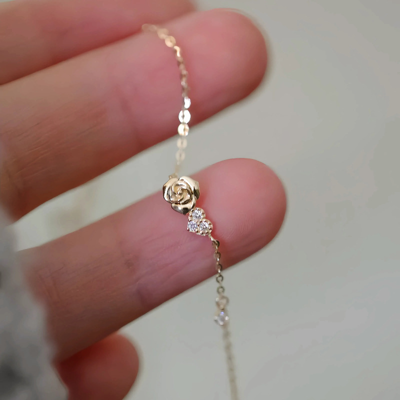 S925 Sterling Silver Plated 14K Gold Heart Rose Bracelet for Women King's Rose Extremely Fine and Exquisite Hand Jewelry as a Gift