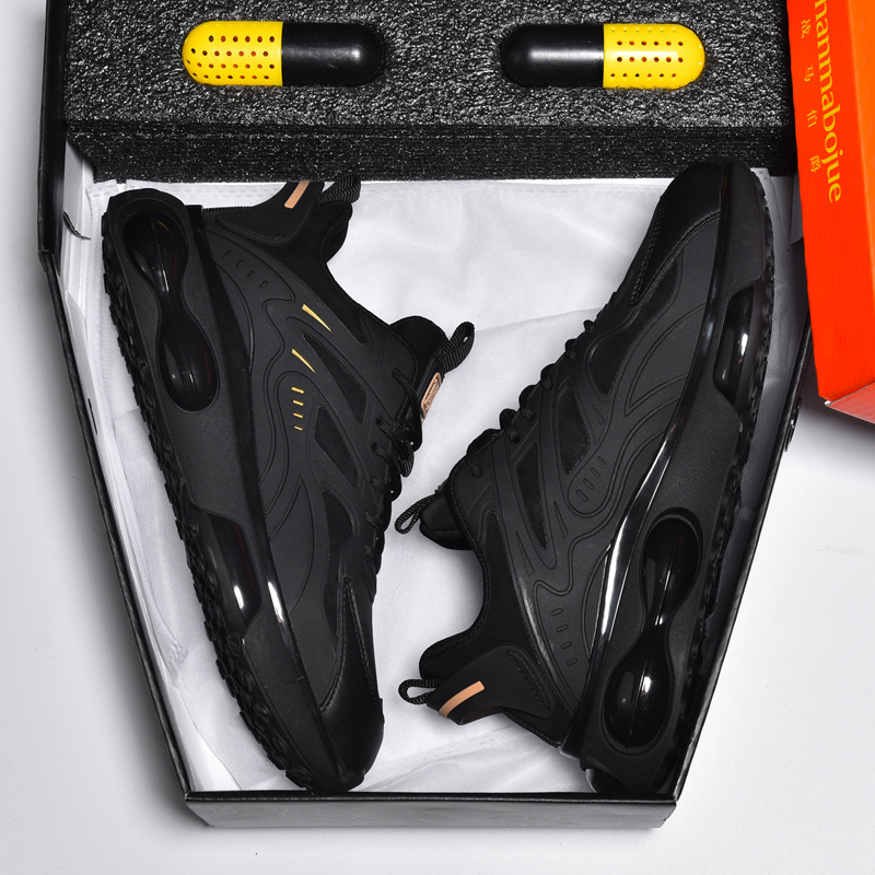 Schwarze Luftpolster-Sportschuhe für Herren, neue Sommer-Netzschuhe für Herren, Frühling und Herbst, erhöhen Papas Freizeitschuhe für Herren_voghion.com