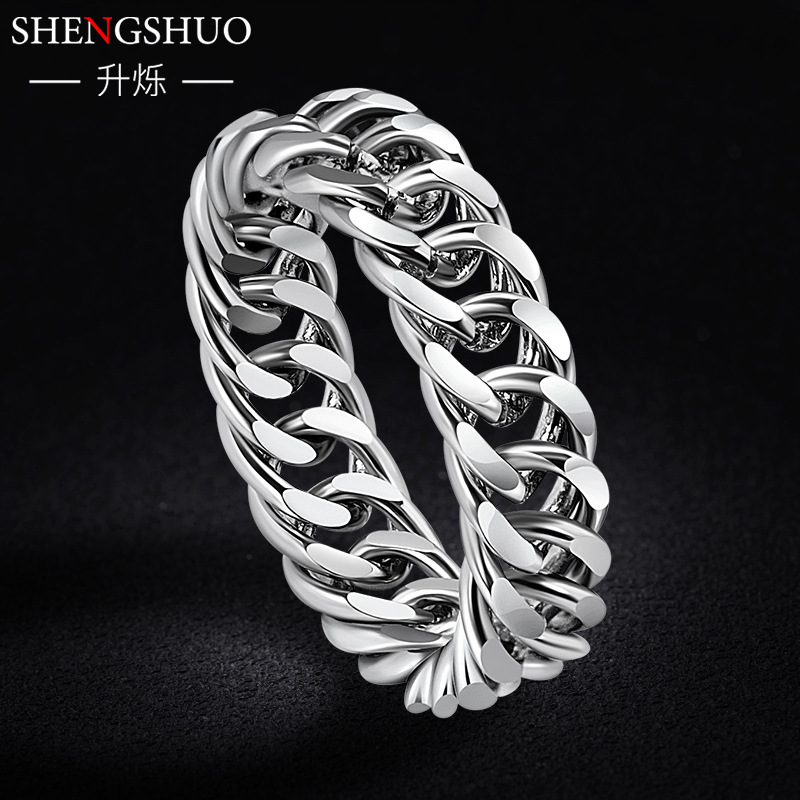Titanium Cuban Chain Ring For Men Stainless Steel Simple Band_voghion.com