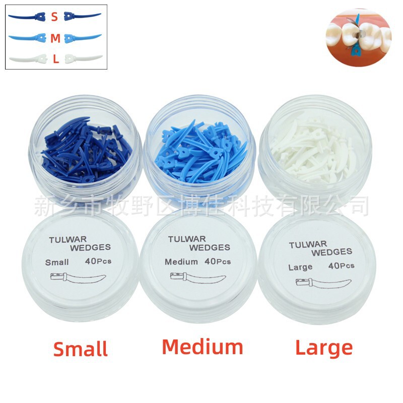 Dental Scimitar Interdental Wedge with Hole Interdental Wedge Plastic Wedge Large, Medium and Small 40Pcs Per Box Oral Instrument