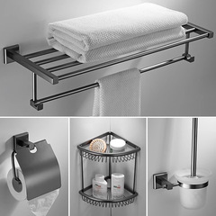 槍灰色毛巾架子衛生間打孔壁掛置物架浴室浴巾架輕奢五金掛件套裝