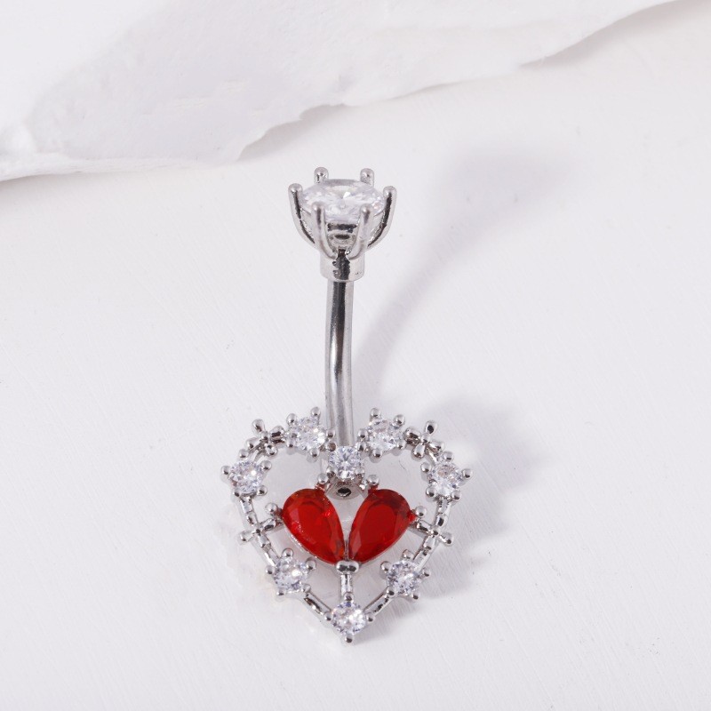 Minimalist Red Heart Flower Navel Ring Titanium Steel Dangle Belly Button Ring for Women detail image 7