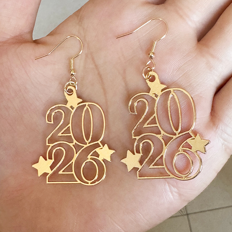 2026数字跨境新品时尚星星合金耳环女  欧美新年节日派对配饰耳坠|undefined