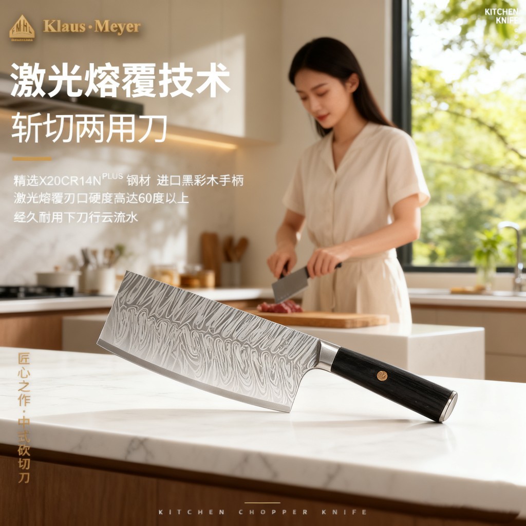 厨房家用刀具大马士革钢砍骨刀斩骨刀切片刀菜刀厨师斩切两用刀