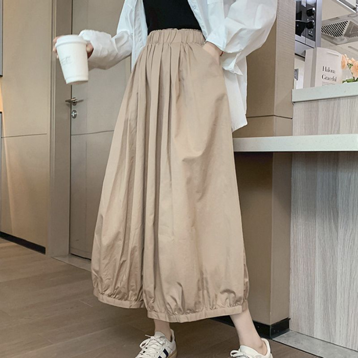 工装風提灯広脚ズボンの女性の大きいサイズのゆったりしたスカートのズボンの大きいサイズのズボンの9分のズボンの百合の広い足のカジュアルなズボン|undefined