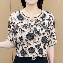 印花大码妈妈装夏季时尚中老年设计感洋气减龄短袖T恤女上衣批发