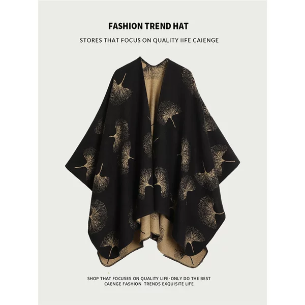 Ginkgo Leaf Slit Shawl Women's Autumn and Winter Warm Cloak Ethnic Style Outer Wear Yunnan Lijiang Travel Air-Conditioned Cloak
