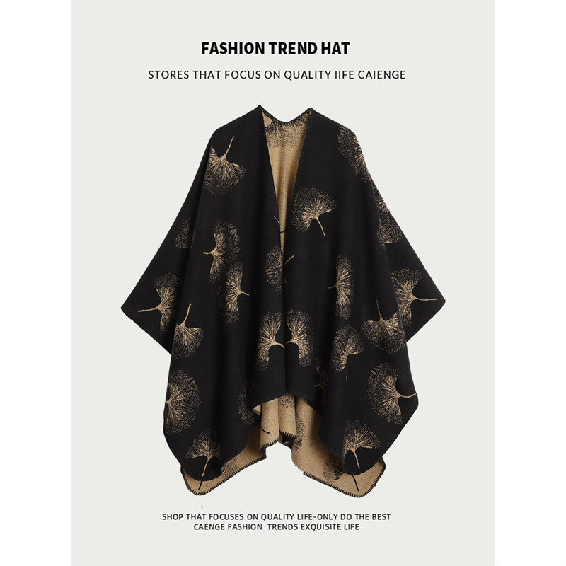 Ginkgo Leaf Slit Shawl Women's Autumn and Winter Warm Cloak Ethnic Style Outer Wear Yunnan Lijiang Travel Air-Conditioned Cloak Ginkgo Leaf Slit Shawl Women's Autumn and Winter Warm Cloak Ethnic Style Outer Wear Yunnan Lijiang Travel Air-Conditioned Cloak