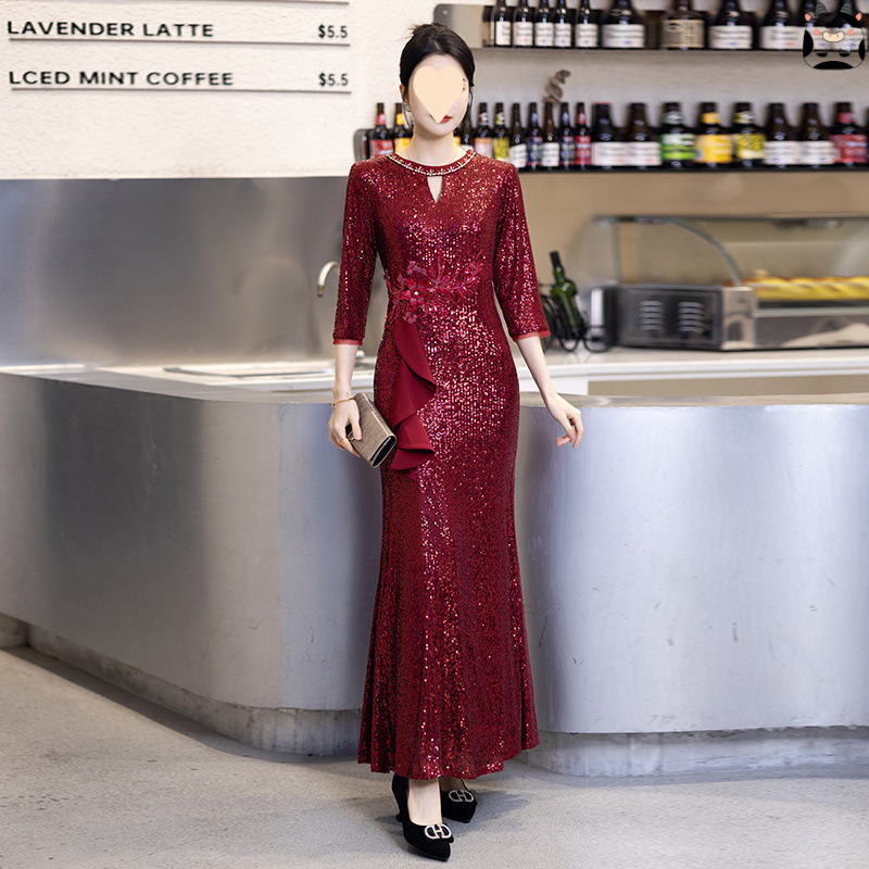 Elderly Mother-In-Law Wedding Banquet Cheongsam 2026 New Young Mother Wedding Evening Dress Mermaid Spring and Summer