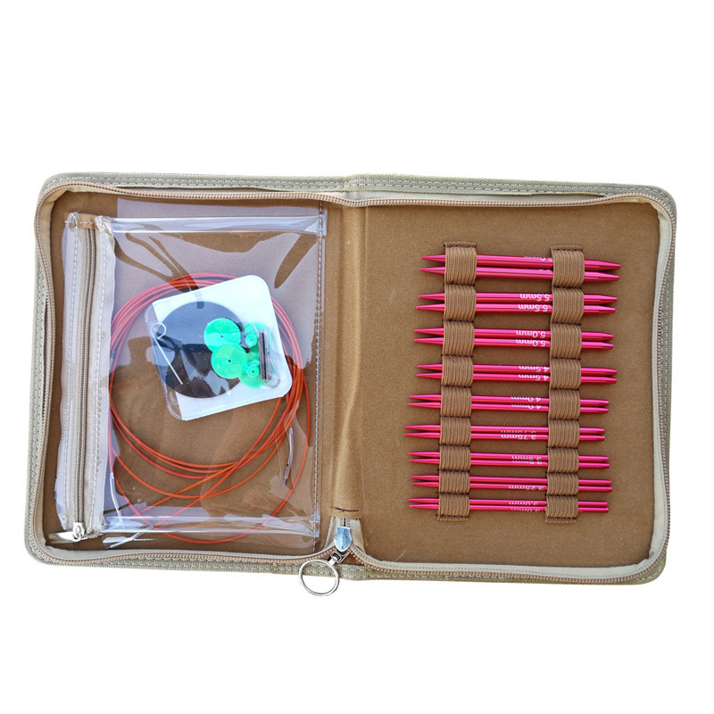 Herramienta de tejido transfronterizo, cable desmontable, aguja en forma de anillo, aguja de suéter de aleación de aluminio rojo brillante, accesorios de cinturón 9 por juego