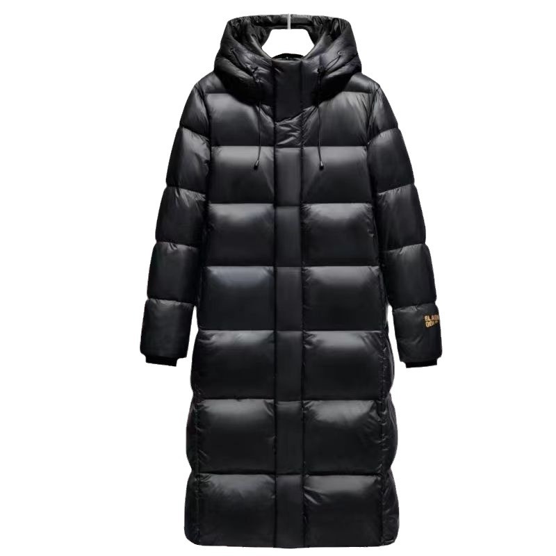 Pareja chaqueta de pluma para hombres y mujeres 2024 nuevo frío negro oro largo suelto sobre la rodilla gruesa chaqueta de pluma blanca