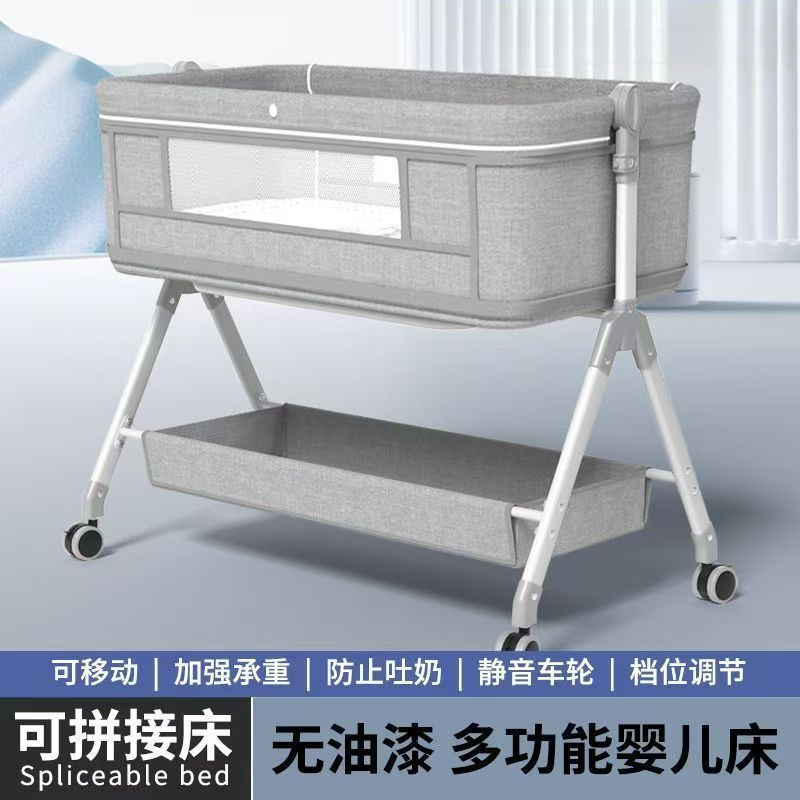 Baby Crib and Changing Table 2-in-1 Multifunctional Splicing Newborn Large Bed, Movable and Foldable Factory