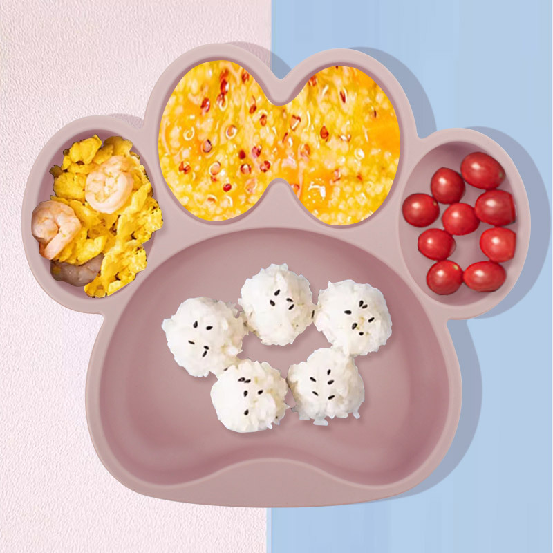 Spot para niños pata de oso tazón de ventosa de silicona bebé anti-caída placa de comedor de silicona de grado alimenticio para bebés