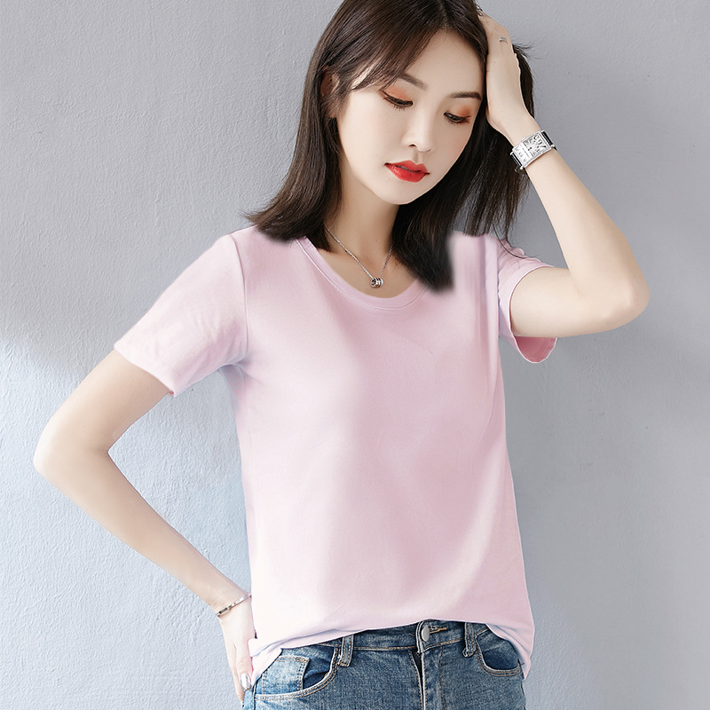メーカー直販代行新型ネットレッド韓国版ゆるい丸首半袖純色純綿tシャツ女性卸売り小売