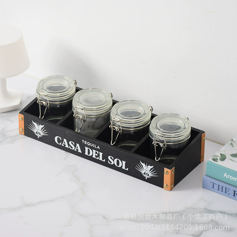 Трансграничная деревянная кухонная коробка для хранения специй, коробка для хранения закусок в гостиной, коробка для сухофруктов, герметичная банка для хранения, банка для меда, коробка для специй