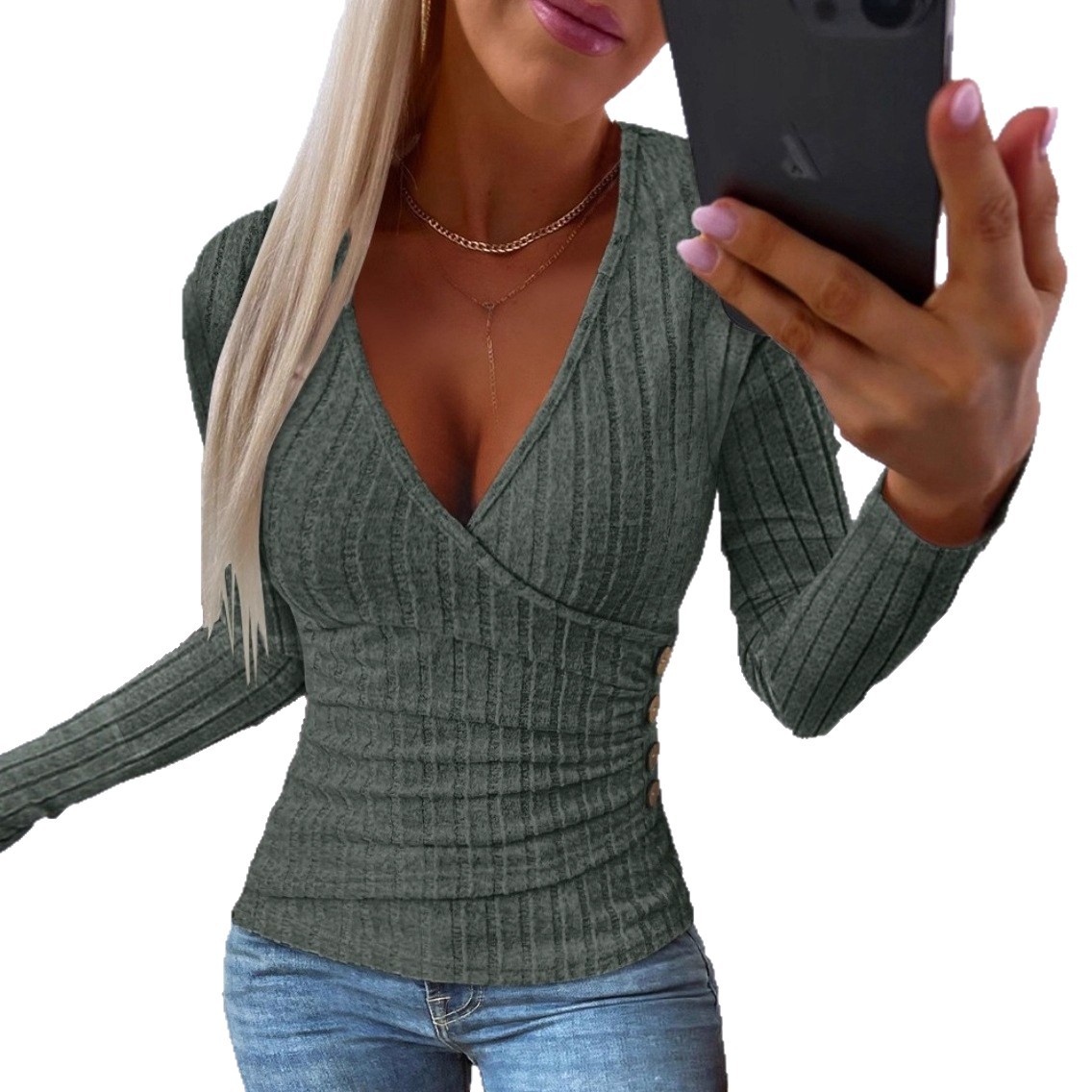 Suéter de punto para mujer, estilo informal, manga larga, cuello en V, para otoño e invierno, éxito de ventas en eBay, AliExpress y Wish 2023 image 5