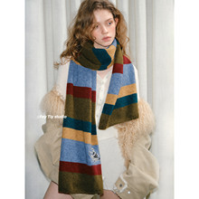 出口韩国设计感星球刺绣围巾日本代购同款含羊毛保暖披肩针织围脖