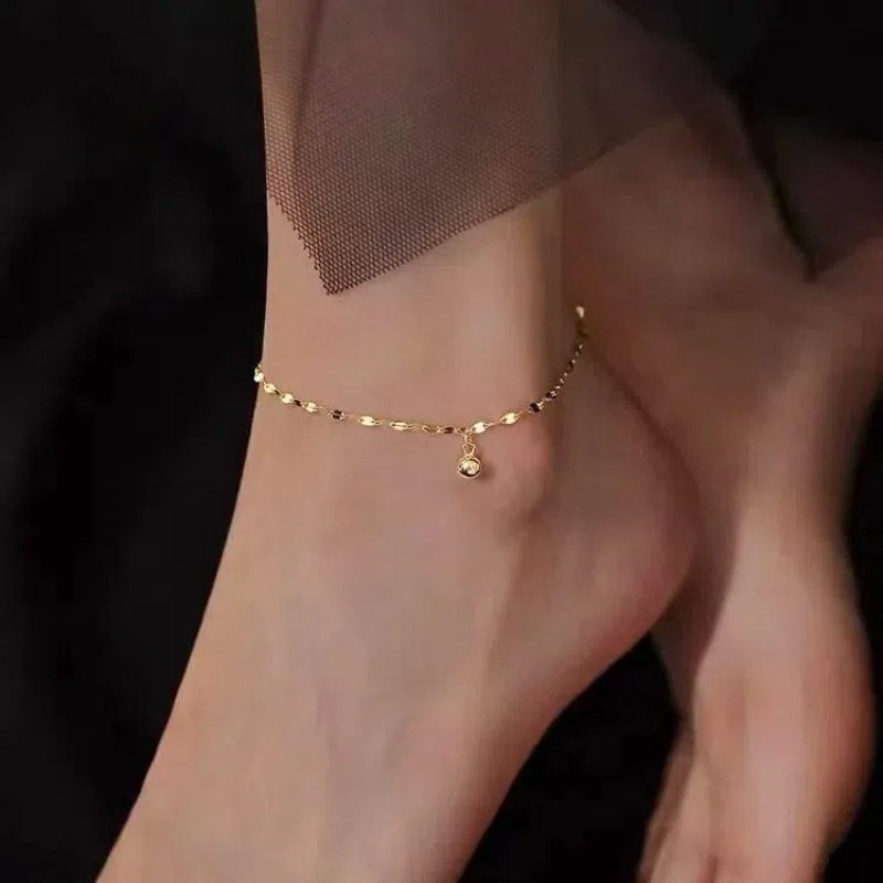 S925 plata esterlina chapado en oro de 14k simple cadena de labios tobillar nicho de diseño brillante ajustable pie accesorio