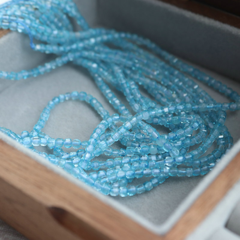 Natural blue topaz cut square loose beads wholesale handmade diy light luxury earrings bracelet crystal material