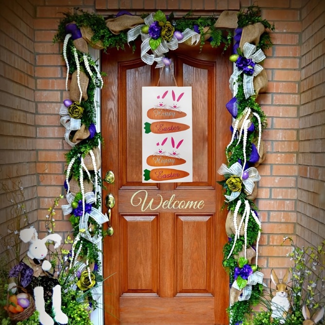 Conejo de Pascua americano rábano madera bienvenida puerta colgante artesanía colgante de pared