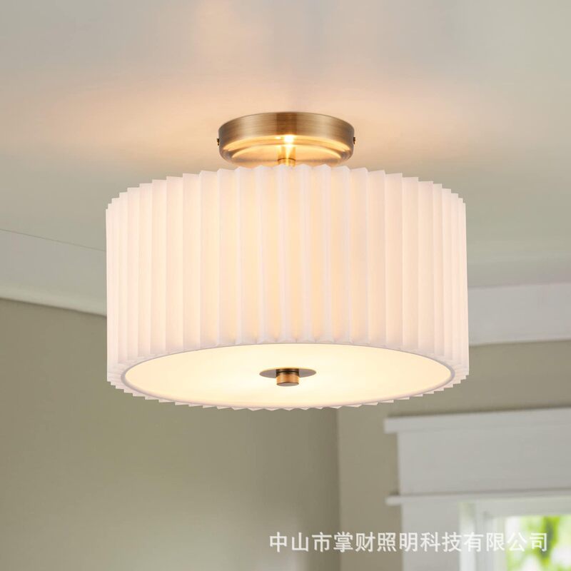 Pleated Lampshade Semi-Recessed Drum Ceiling Light Fixtures Modern Proximity Ceiling Porch Bedroom Living Room Corridor