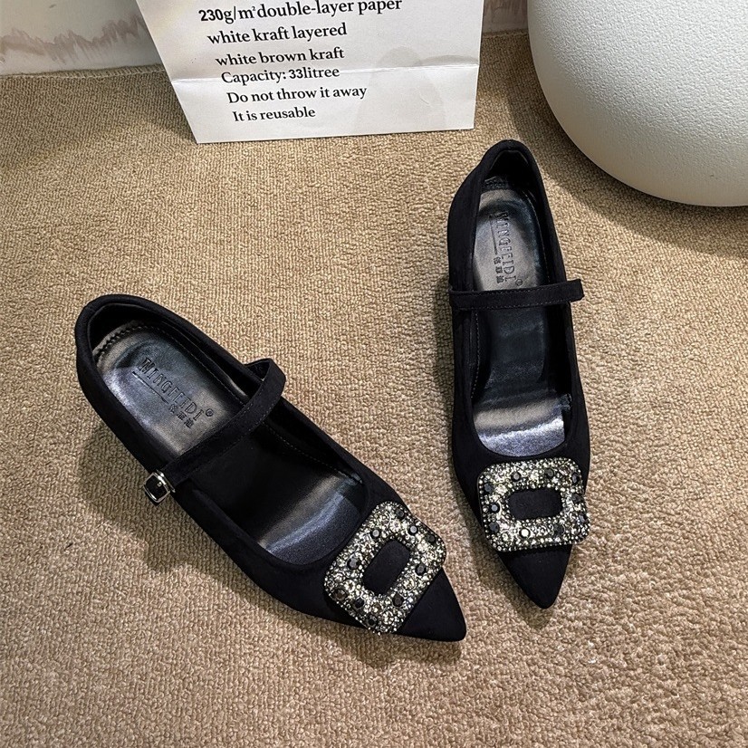 2026 nuevo estilo francés con diamante de agua botón cuadrado Mary Jane zapatos de mujer tacones ultra altos puntiagudos zapatos de mujer tacones gruesos 10CM