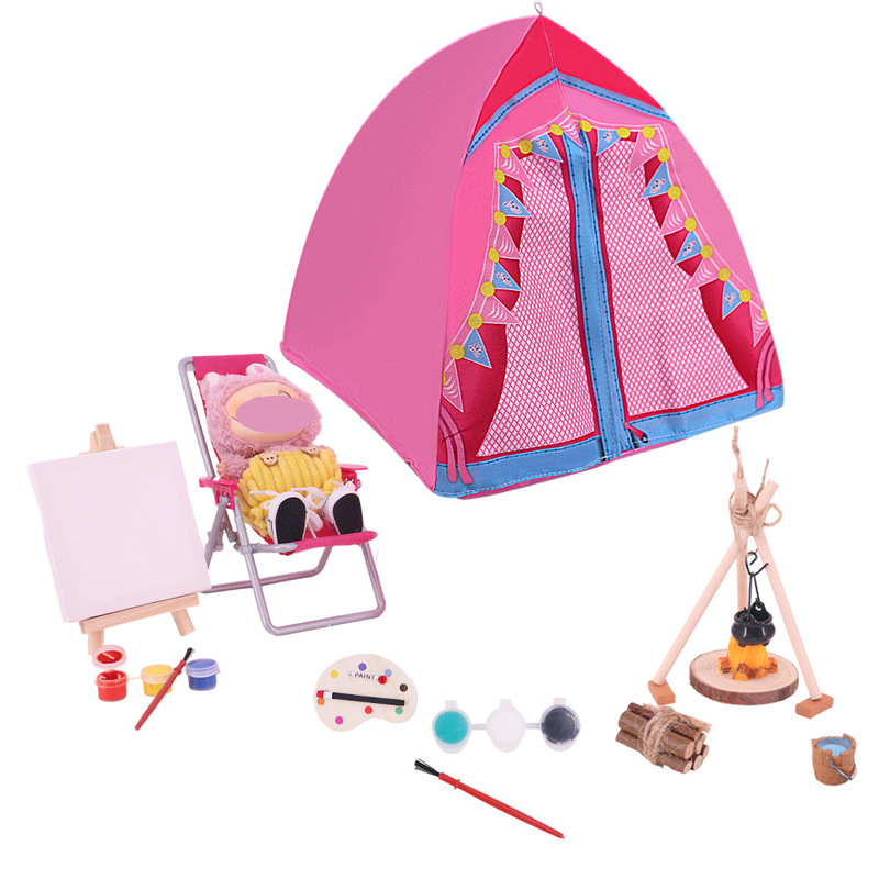 Camping Set Babi Doll Tent Suitable for 17cm Labbu Blind Box Accessories Plush Toy Cross-Border Hot Style
