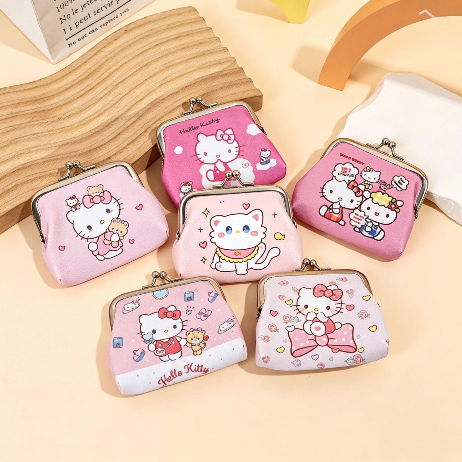 卡通可爱皮质Kitty搭扣零钱包 小巧便携可爱少女心学生迷你硬币包