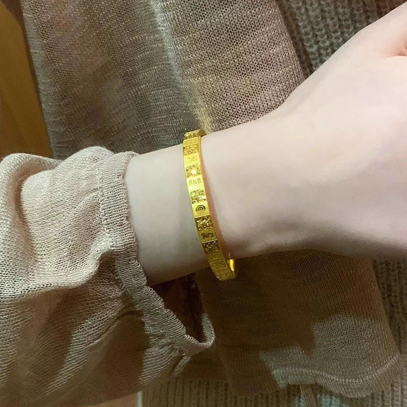 轻奢麻将手镯女高级感沙金爆闪碎冰国粹十三幺金镯子时尚个性手饰|undefined