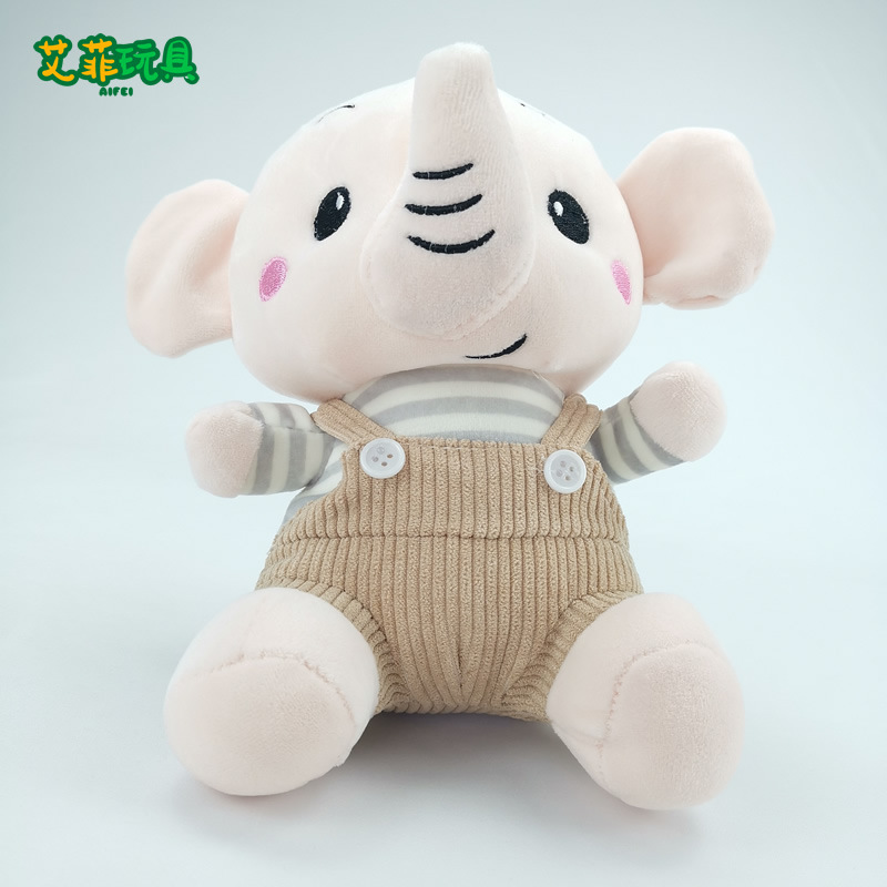 Muñeco de Peluche de Elefante con Overol de Ocho Pulgadas de Felpa Corta