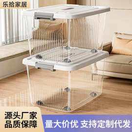 手提透明收纳箱零食玩具加厚塑料整理箱搬家用带盖衣服收纳储物箱