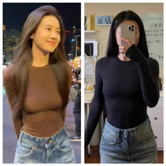 Skim卡戴珊ケン豆丸首底シャツ女春ガードルtシャツ長袖修身痩せ純色欧米上着