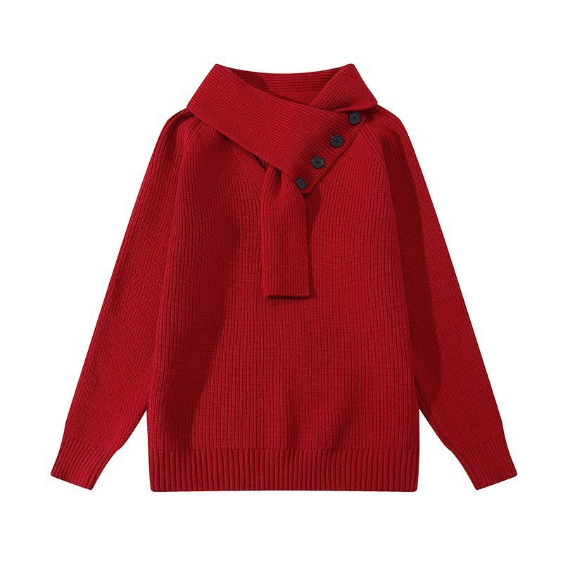 Cross-border wholesale asymmetrical shawl collar loose knit sweater for men, long-sleeved, versatile for autumn, winter, and spring