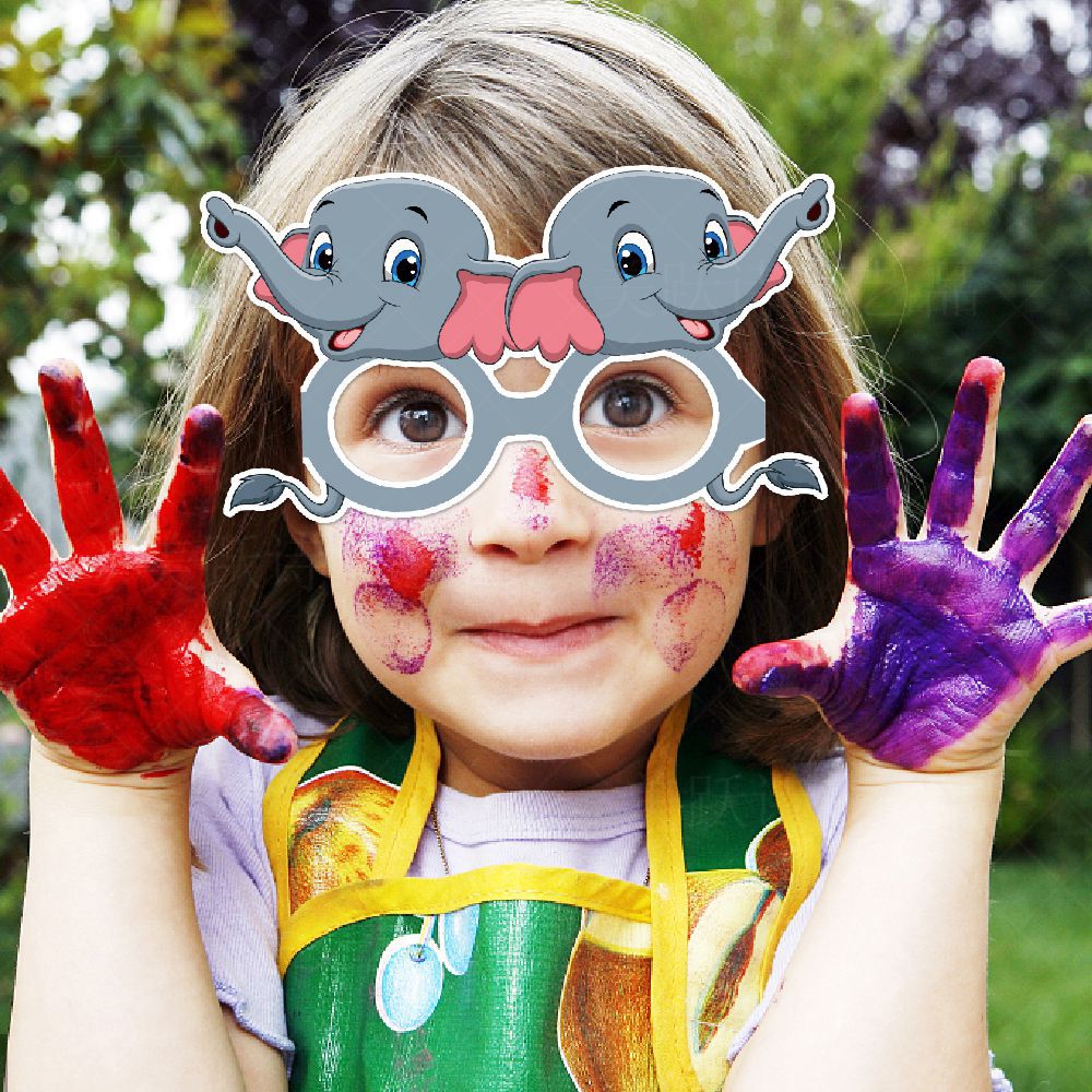 Transfronterizo nuevo animal tema fiesta de cumpleaños dibujos animados gafas de papel Día de los niños foto vestido hasta divertidas gafas