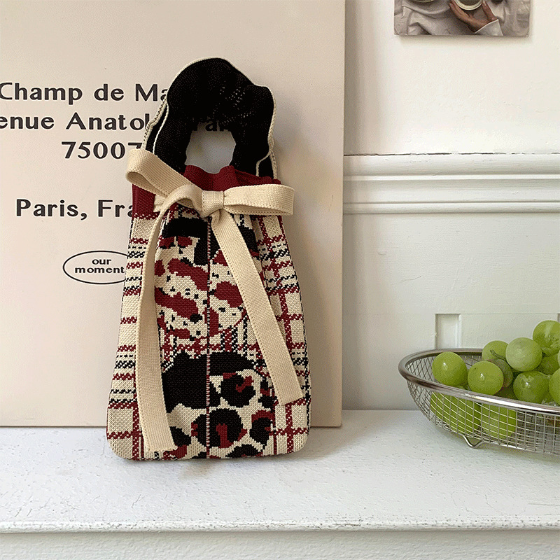 Bolsa de punto, oreja de madera, diseño de nicho, bolso con cordón de dibujos animados, bolso de mensajero portátil de todo fósforo, bolso de teléfono móvil