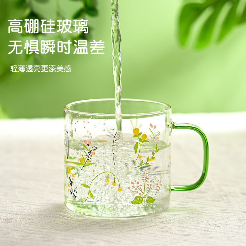 小清新玻璃杯耐高温果汁牛奶杯高颜值喝水杯2025带把水杯套装礼品|undefined