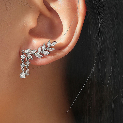 RAKOL Korean exquisite fashion long leaf tassel earrings with niche luxury feel, diamond earrings for the bride