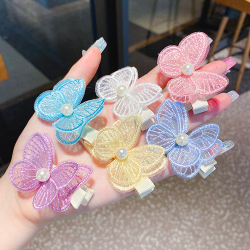 Children's double-layered pearl butterfly hairpin summer sweetheart girl cute princess baby hairpin duckbill hairpin