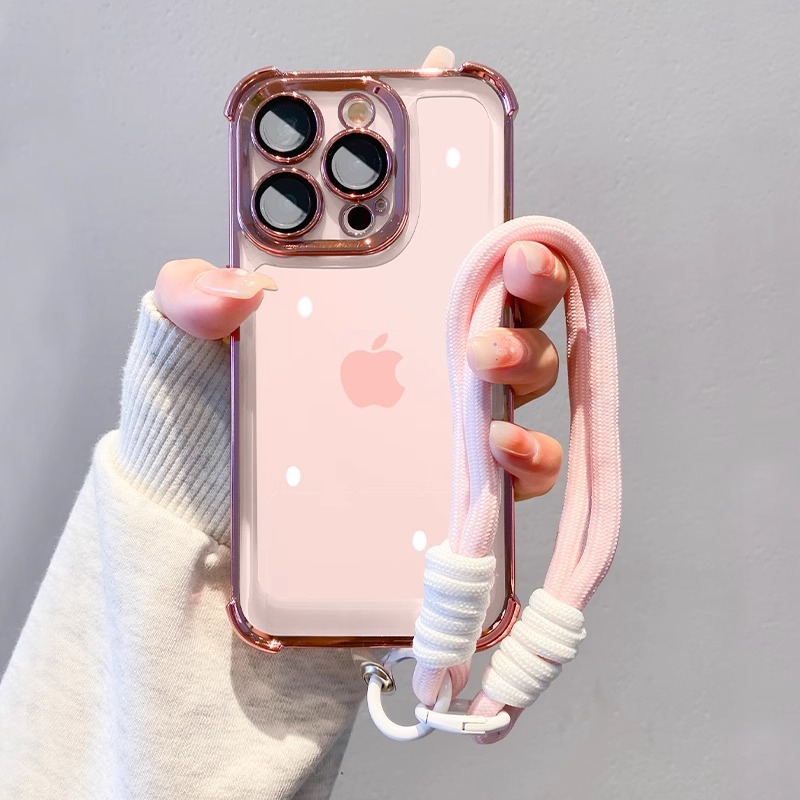 Simple color sólido cuatro esquinas anti-caída Apple 16promax funda para teléfono 15pro/16 todo incluido 14pro cuerda 13/14