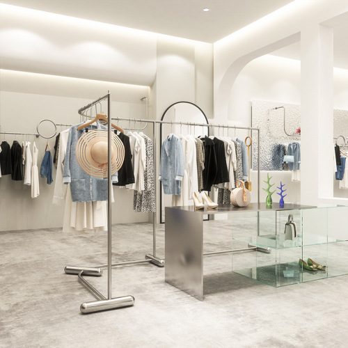 Display rack corner creative women's clothing store center island display props stainless steel brushed